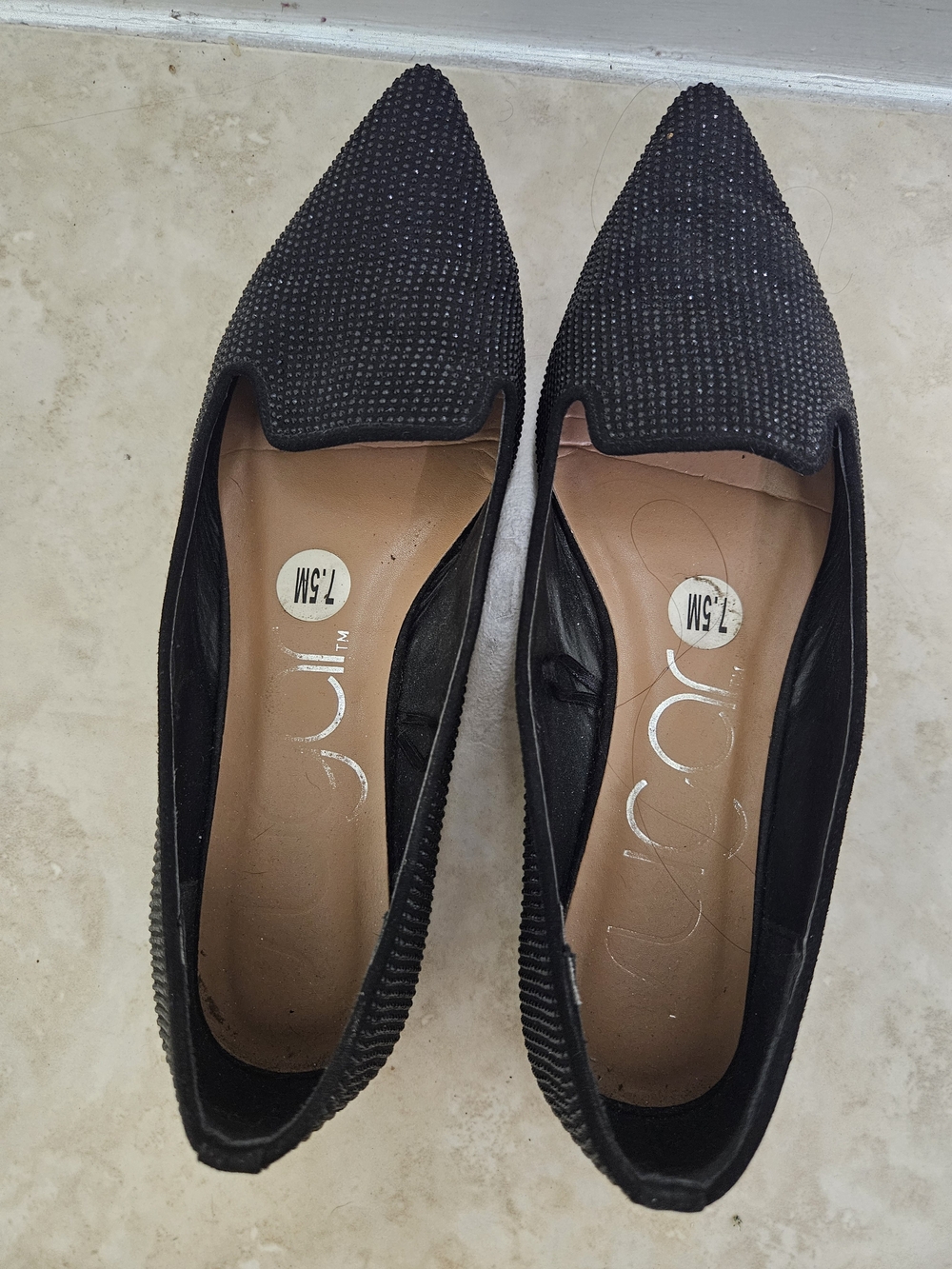 Sugar Black Pointed Toe Embellished Slip-On Flats